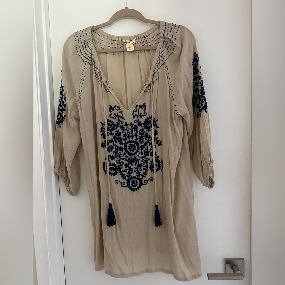 Embroidered Beige and Navy Women's Top